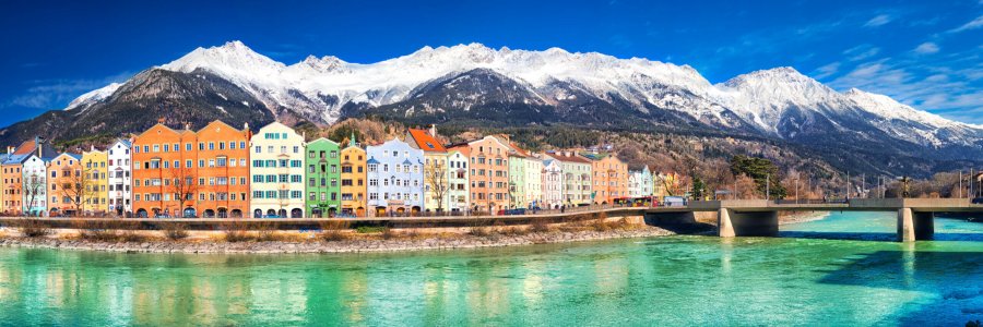 INNSBRUCK, AUSTRIA - March 11, 2017 - City scape in Innsbruck city center. It is capital sity of Tyrol in western Austria, Europe.